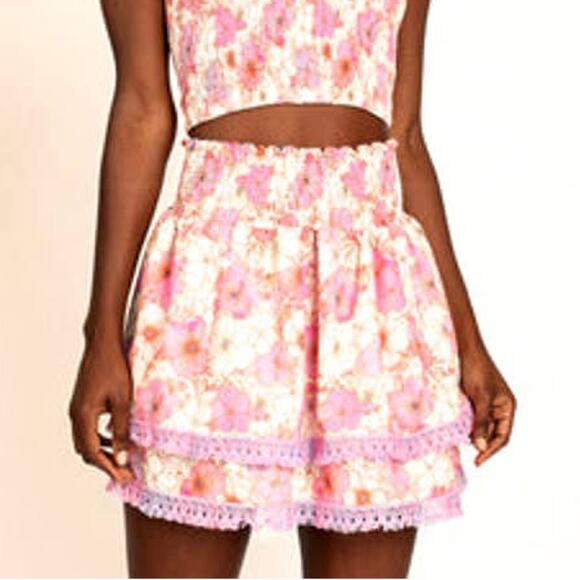 Peixoto Dresses & Skirts - NWT Peixoto Women's Floral Prints Mariel Mini Skirt Shirred Waistband Pink SZ L
